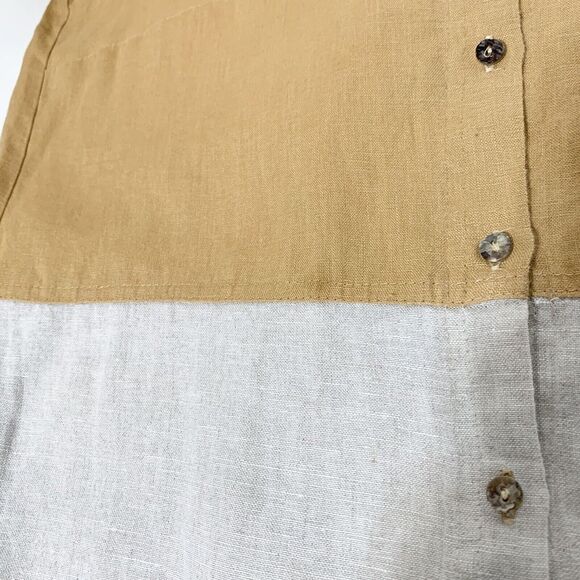 I Linen Lifestyle Classic Button Down Two Tone Caramel Natural Side Pocket Small - Picture 11 of 11
